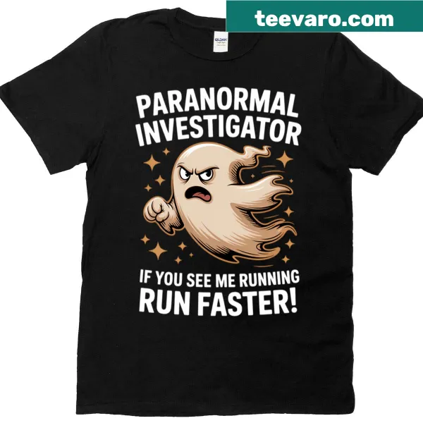 Funny ghost hunting investigator graphic on Halloween T-shirt