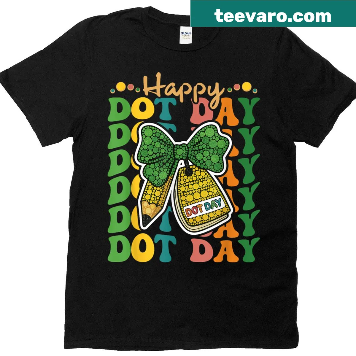 Charming Dot Day T-shirt featuring playful design with bows — on a men's t-shirt
