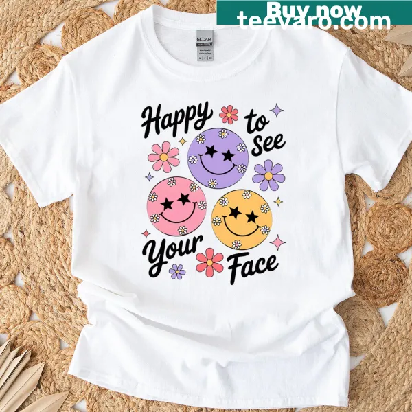Illustrated tee with a disco ball and 'Happy To See Your Face'