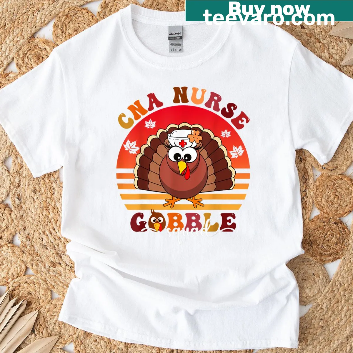 Thanksgiving T-shirt with Gobble Squad graphic and nurse theme — on a men's t-shirt