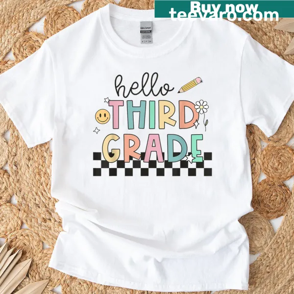 T-shirt featuring 'Hello 3rd Grade' and pencil graphics for kids