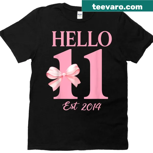 Birthday t-shirt with Hello Eleven graphic and cute bow