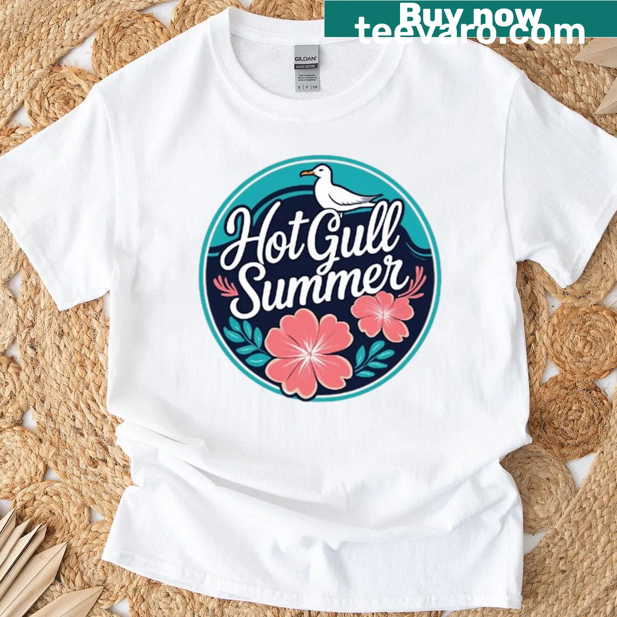 Playful Hot Gull Summer t-shirt with fun typography — on a men's t-shirt