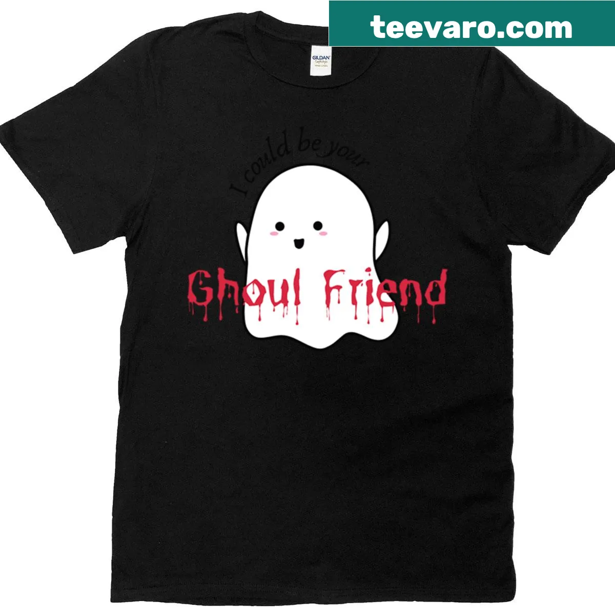 Playful Halloween t-shirt with ghoul friend cartoon — on a men's t-shirt