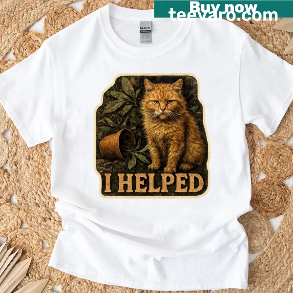 Graphic of a funny gardening cat on a t-shirt