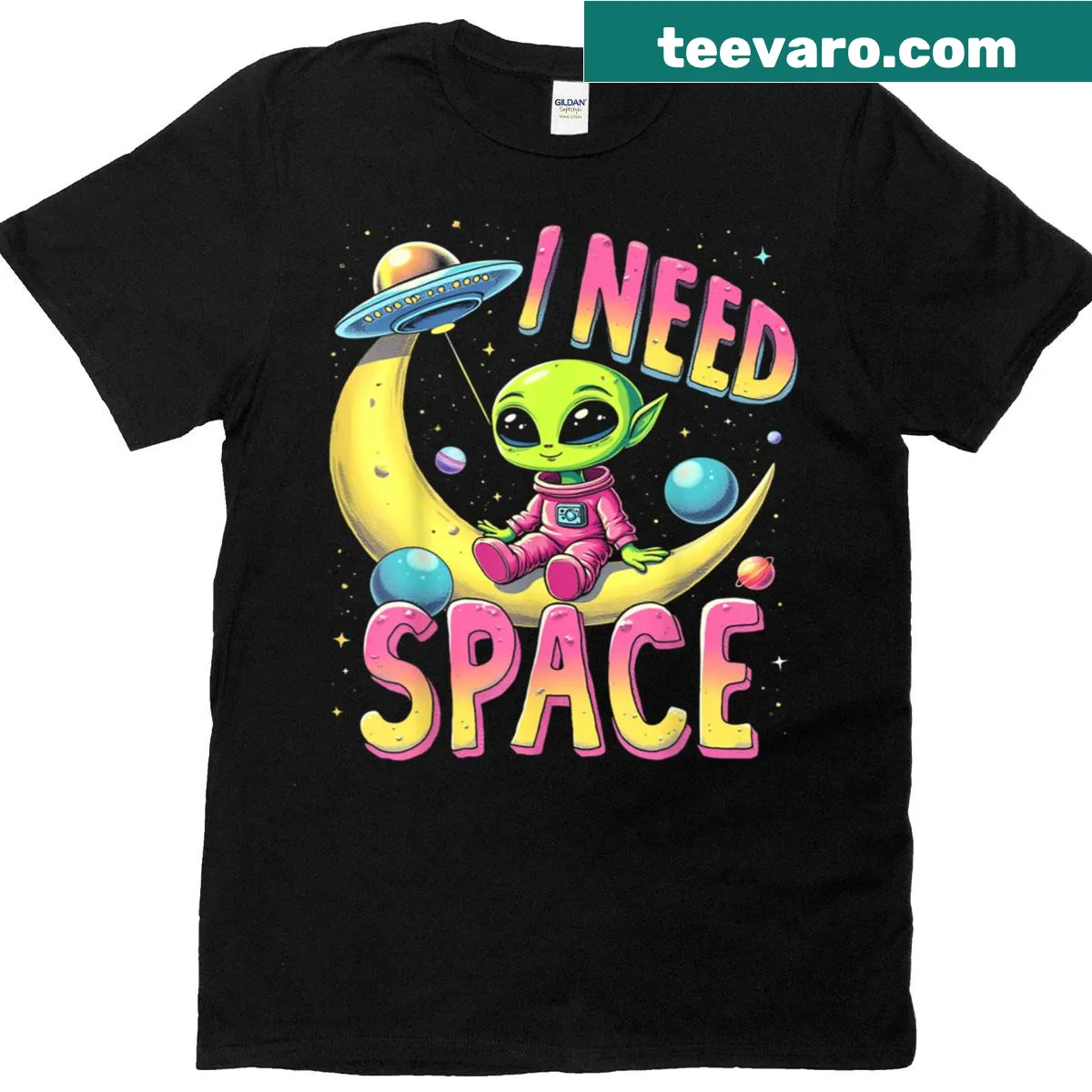 Retro alien design with humorous text about needing space — on a men's t-shirt