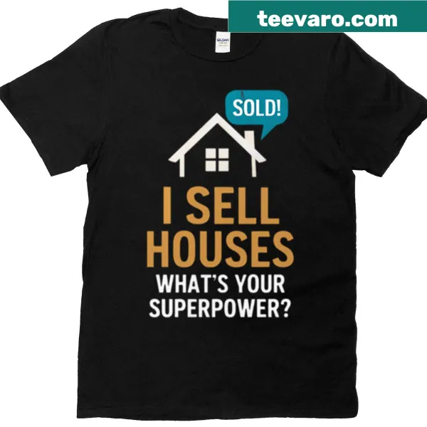 Illustrative T-shirt for real estate agents with superhero theme and text