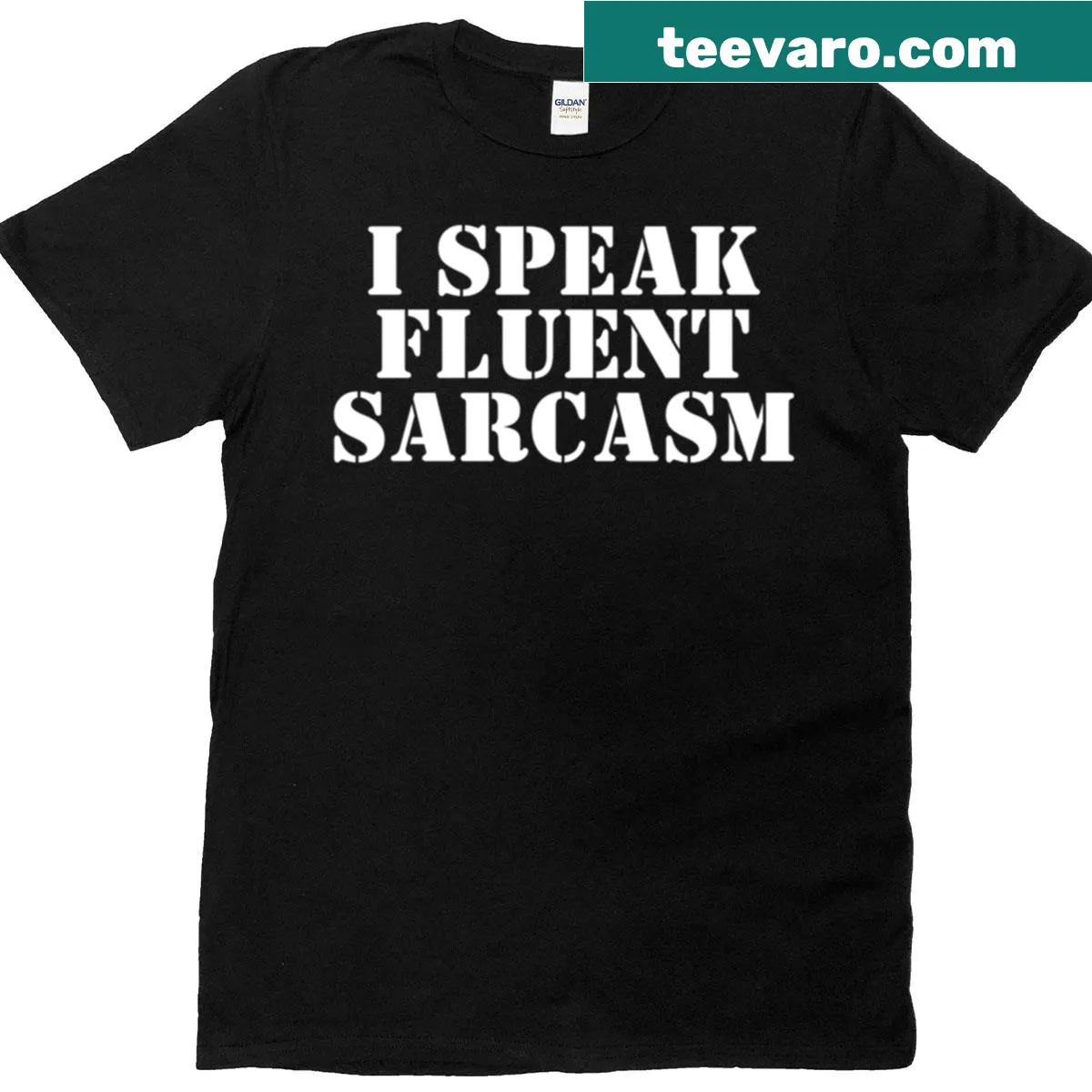 Boxy t-shirt with the phrase 'I Speak Fluent Sarcasm' — on a men's t-shirt