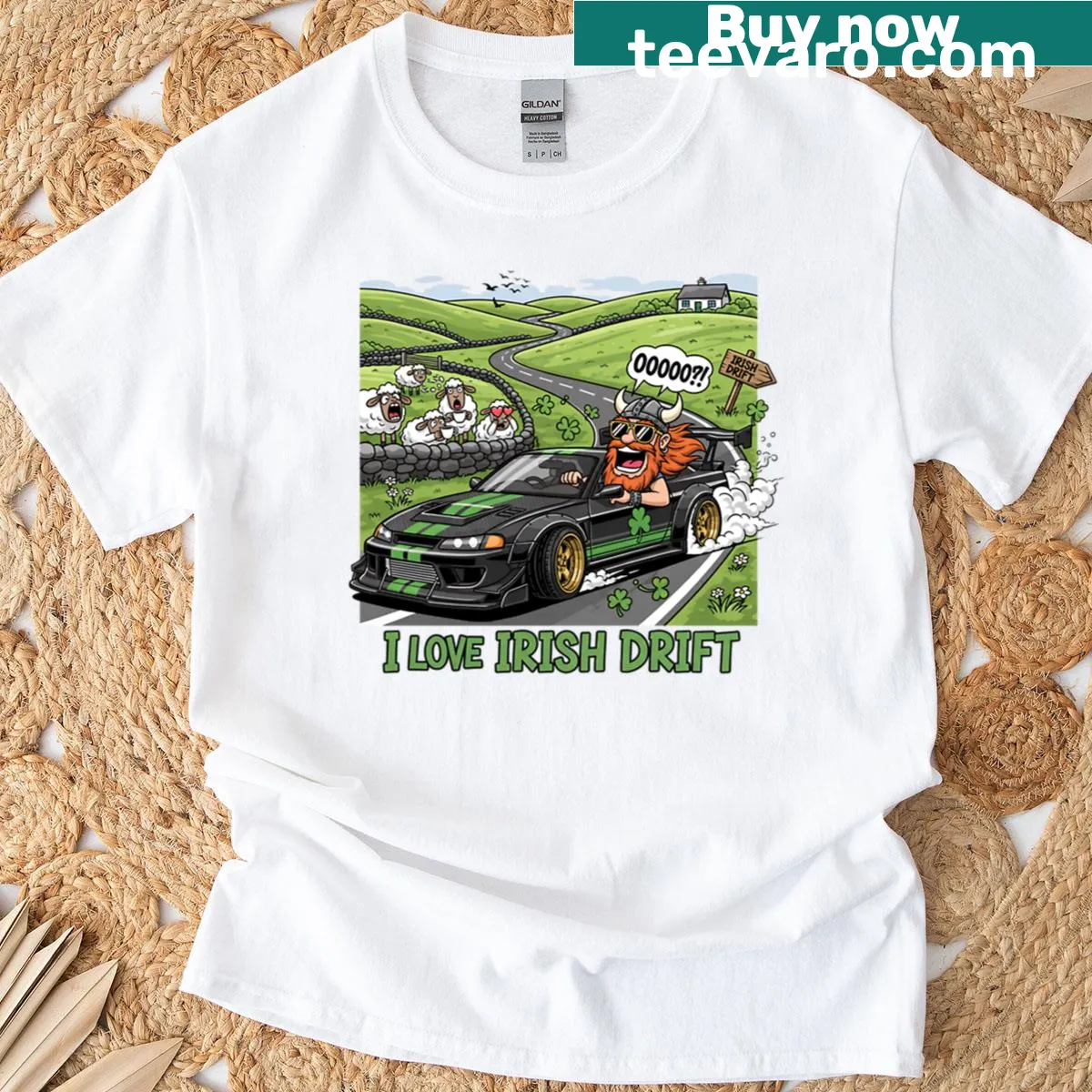 T-shirt featuring scenic illustrations of the Irish countryside — on a men's t-shirt