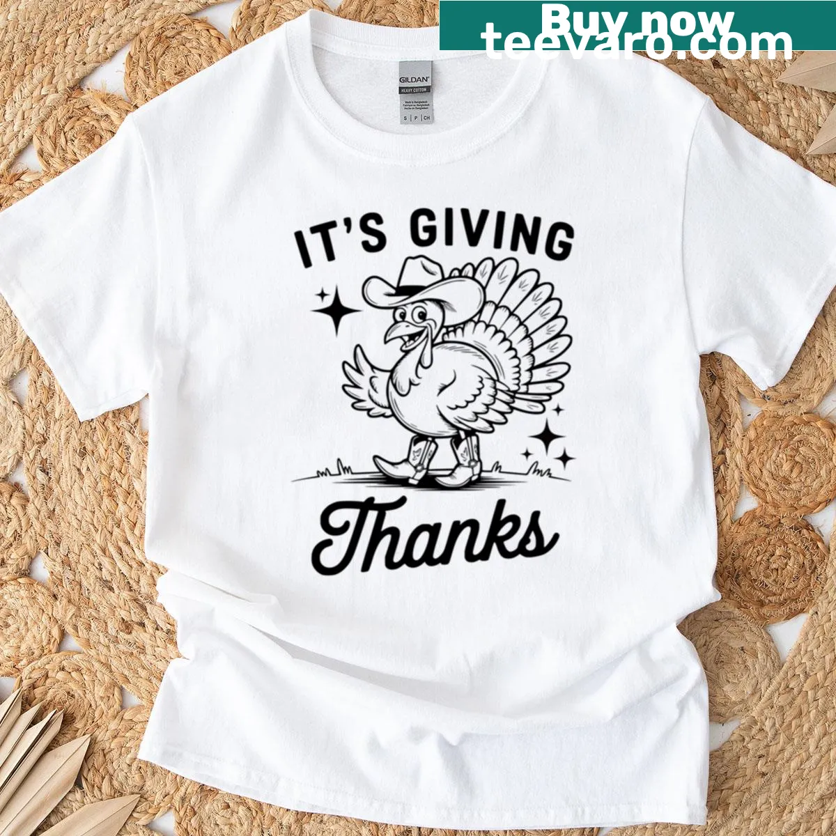 Thanksgiving-themed Its Giving Thanks t-shirt with cheerful lettering — on a men's t-shirt