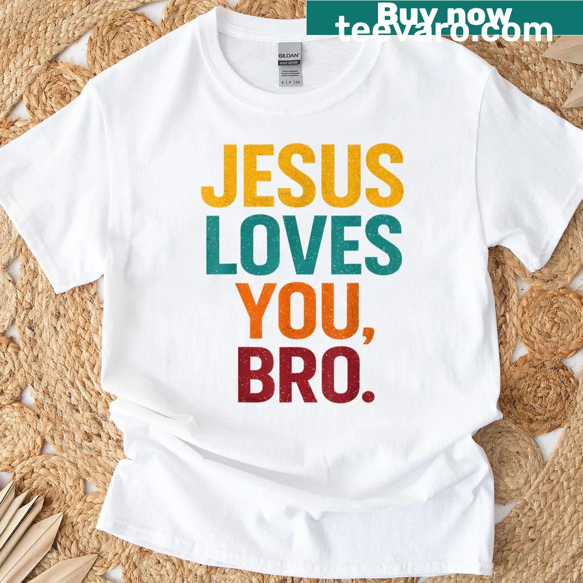 Funny Christian t-shirt with the phrase 'Jesus Loves You Bro' — on a men's t-shirt
