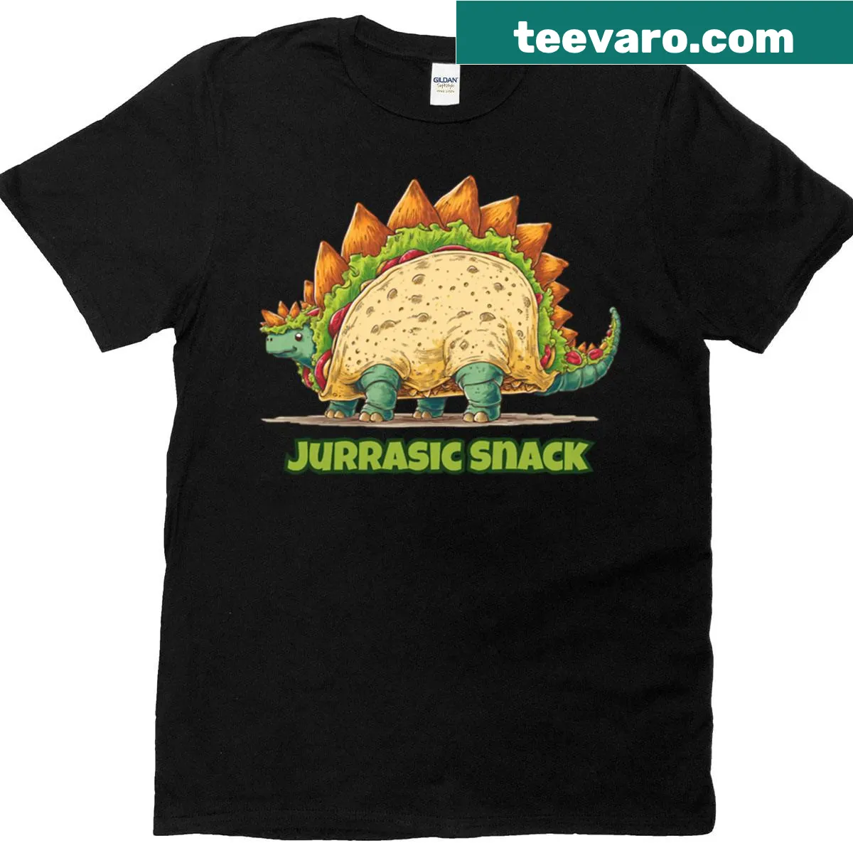 T-shirt with a tacosaurus dinosaur illustration — on a men's t-shirt
