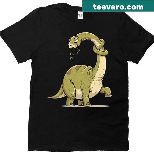 Illustration of a goofy sauropod dinosaur on a t-shirt