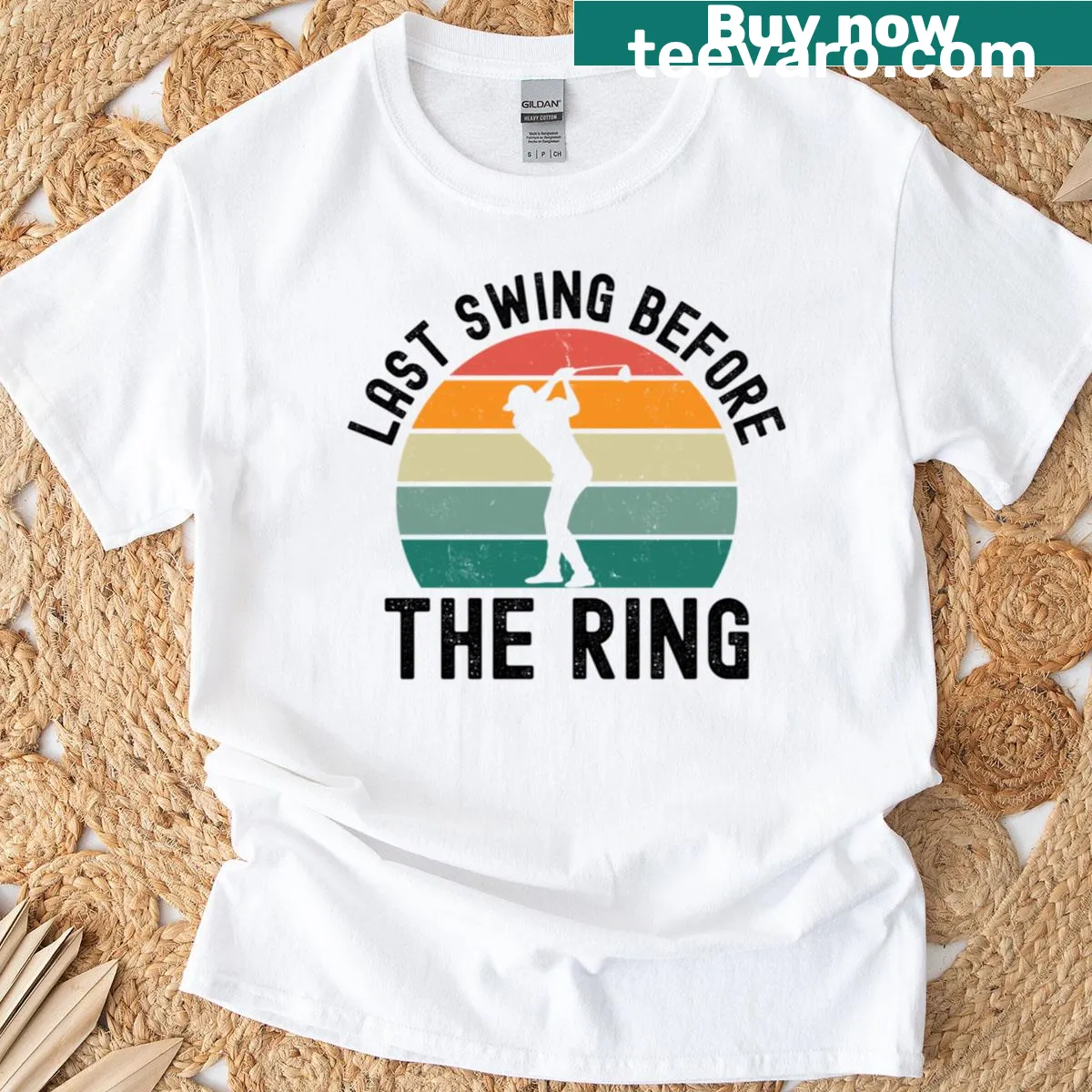 Bachelor party golf t-shirt Last Swing Before The Ring — on a men's t-shirt