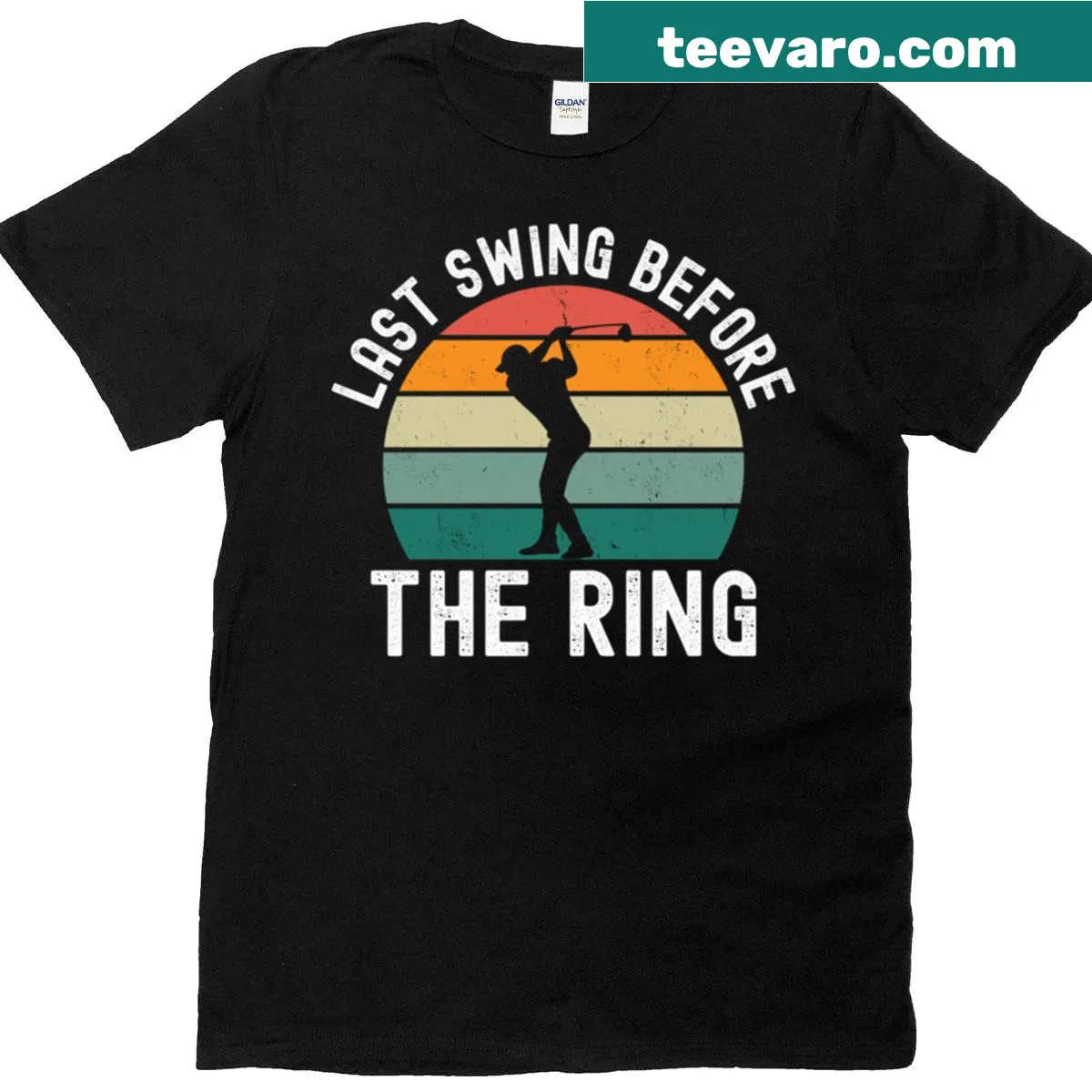 Retro bachelor party golf T-shirt featuring golf clubs and a playful slogan — on a men's t-shirt