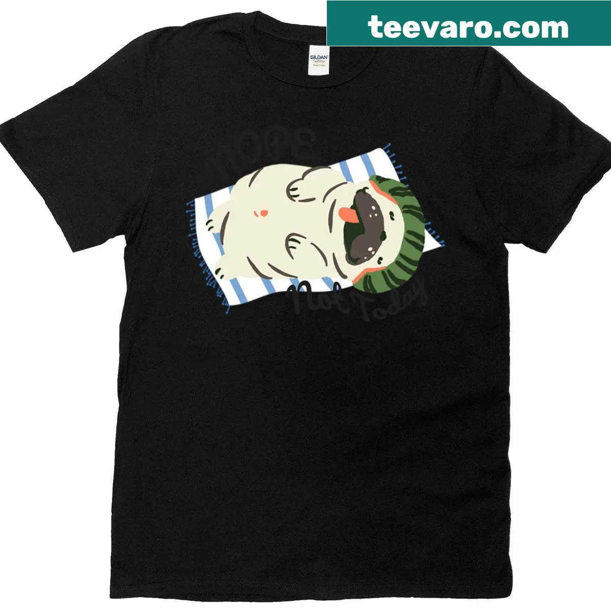 Illustration of a lazy pug with the saying 'Nope, Not Today' — on a men's t-shirt