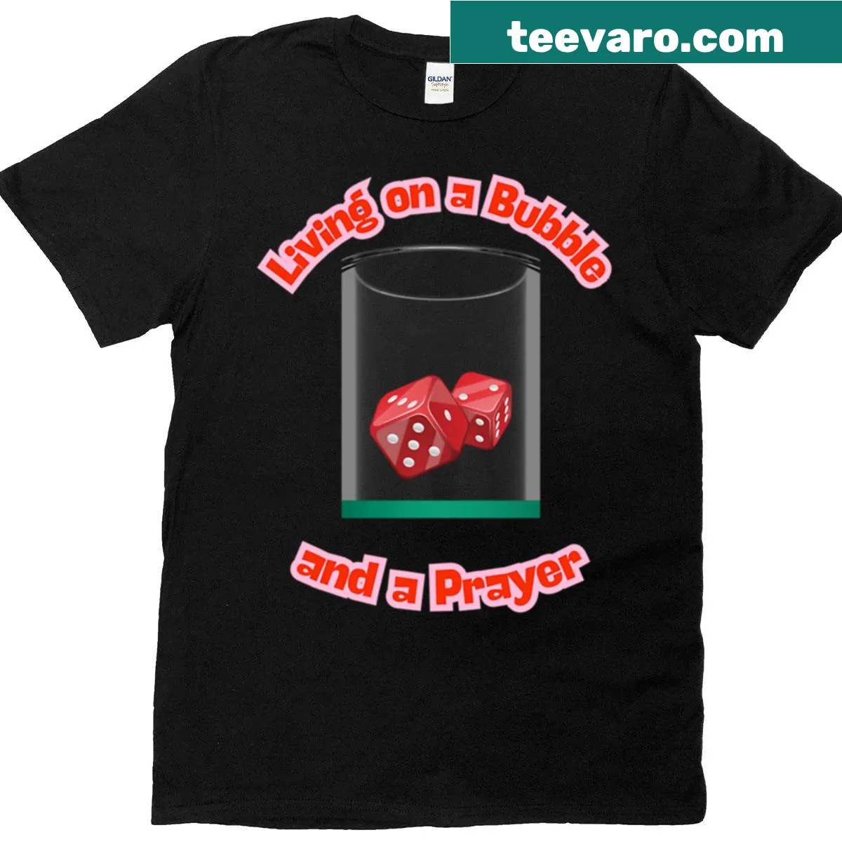 Oversized T-shirt with the phrase 'Living On A Bubble And A Prayer' — on a men's t-shirt