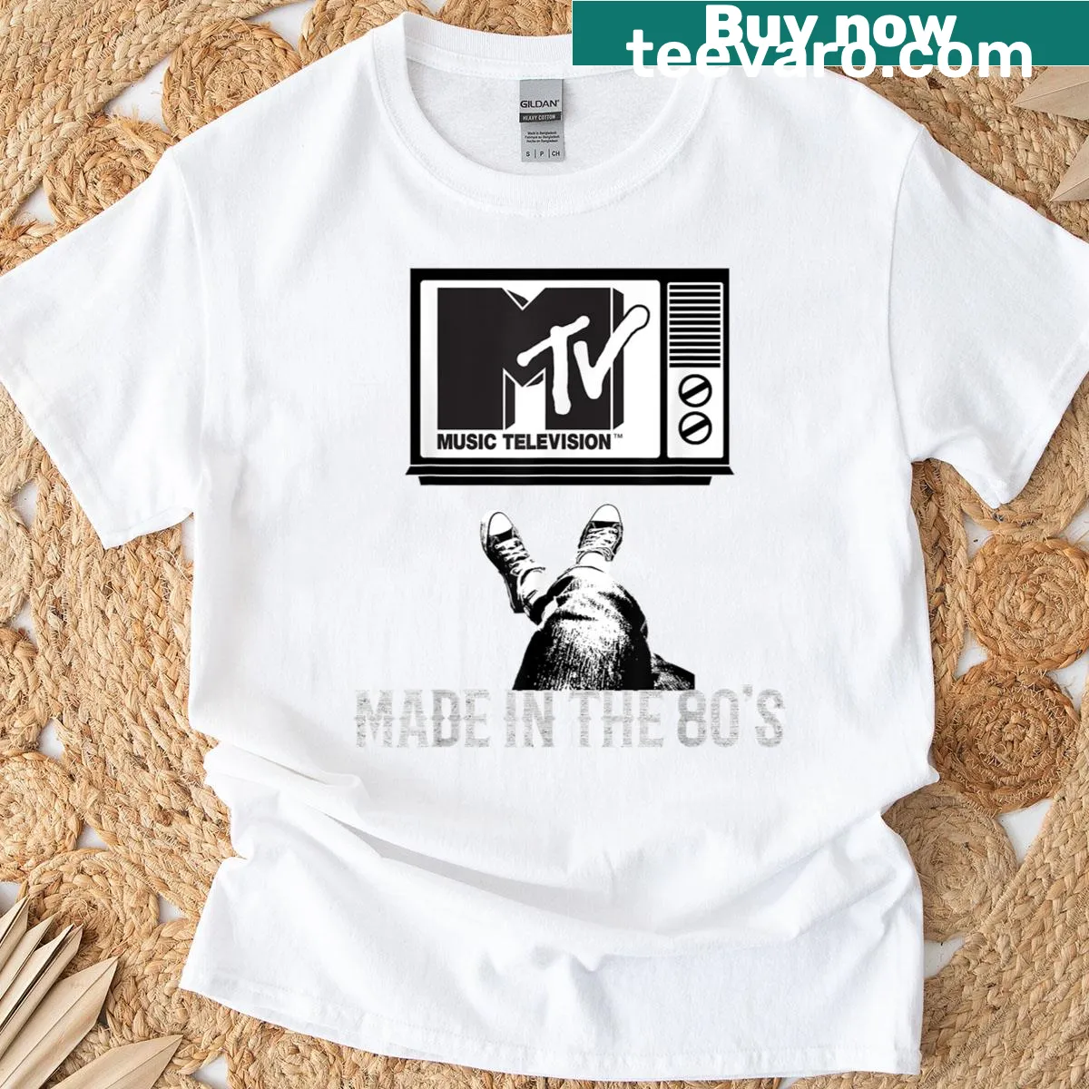Vintage-style MTV graphic T-shirt for music fans — on a men's t-shirt