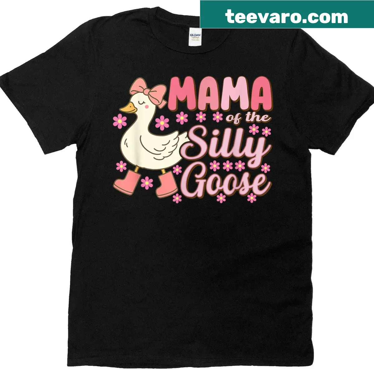Funny birthday shirt with 'Mama Goose On The Loose' text — on a men's t-shirt