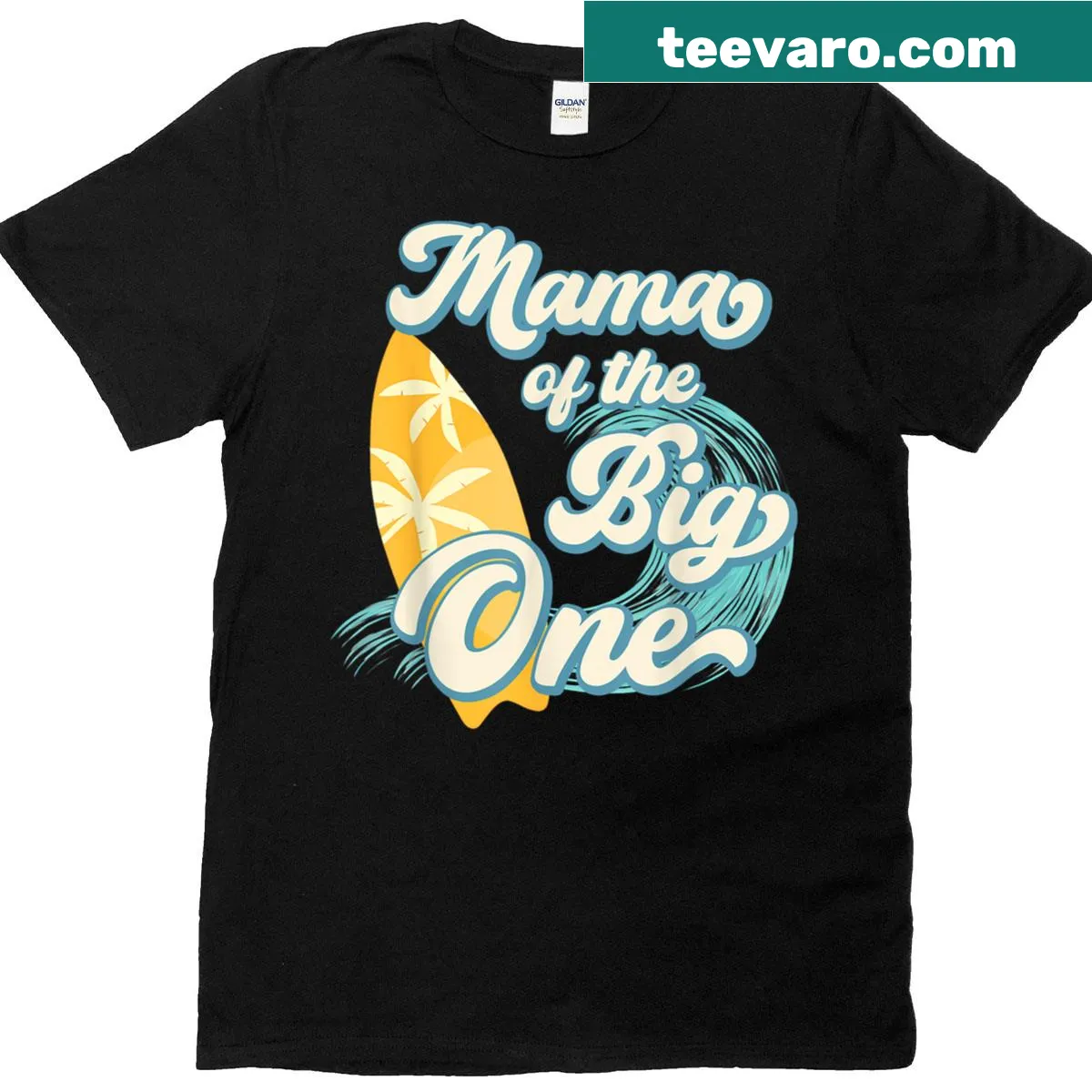 T-shirt celebrating a child's first birthday with surf theme — on a men's t-shirt