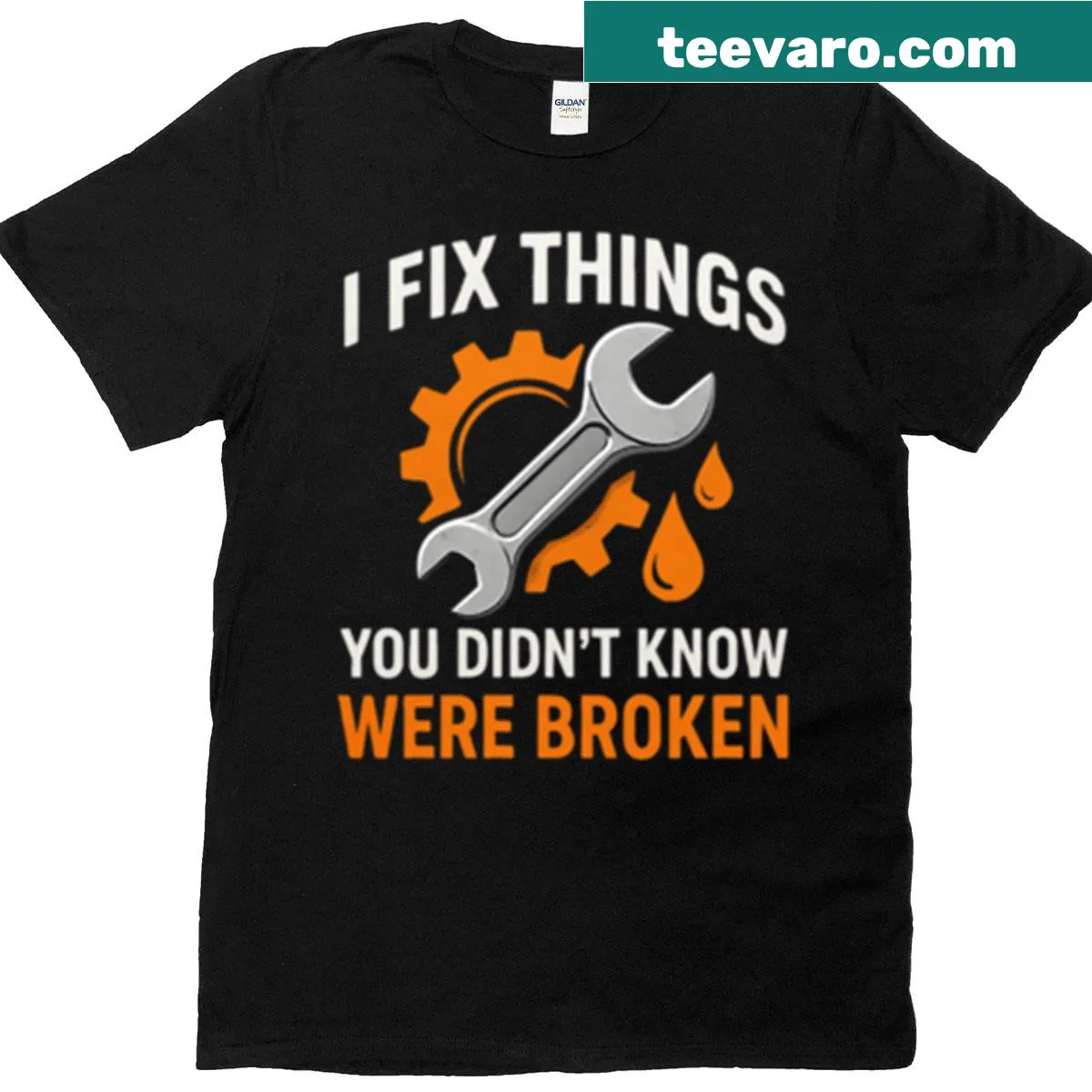 Humorous mechanic shirt with playful fixing message — on a men's t-shirt