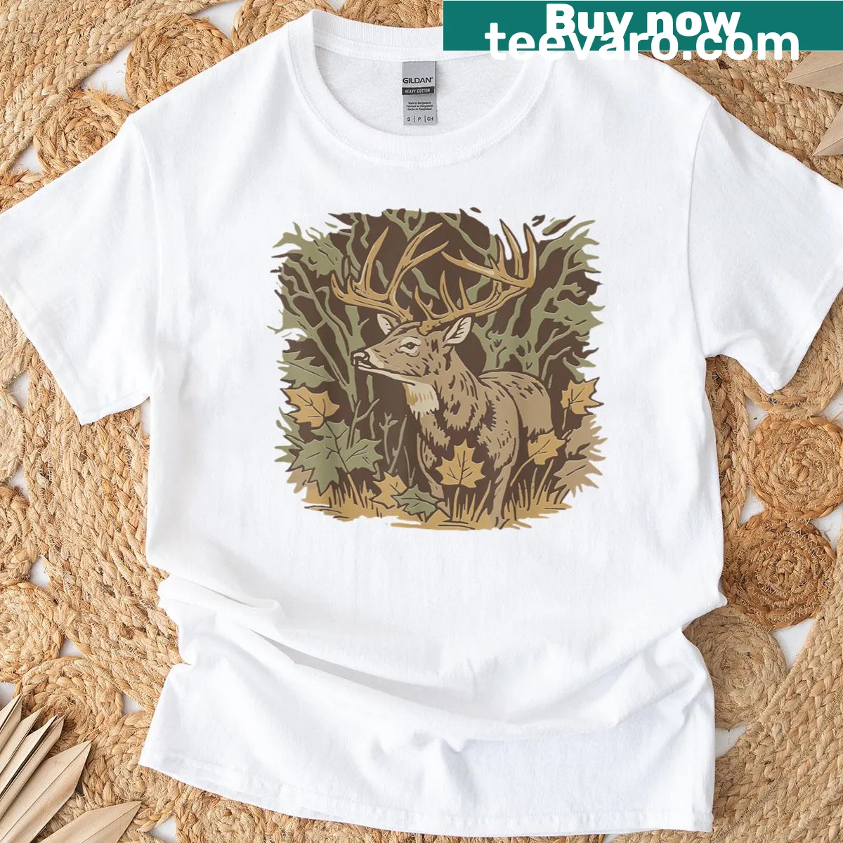 Hunting-themed T-shirt for men and boys featuring deer and wildlife — on a men's t-shirt