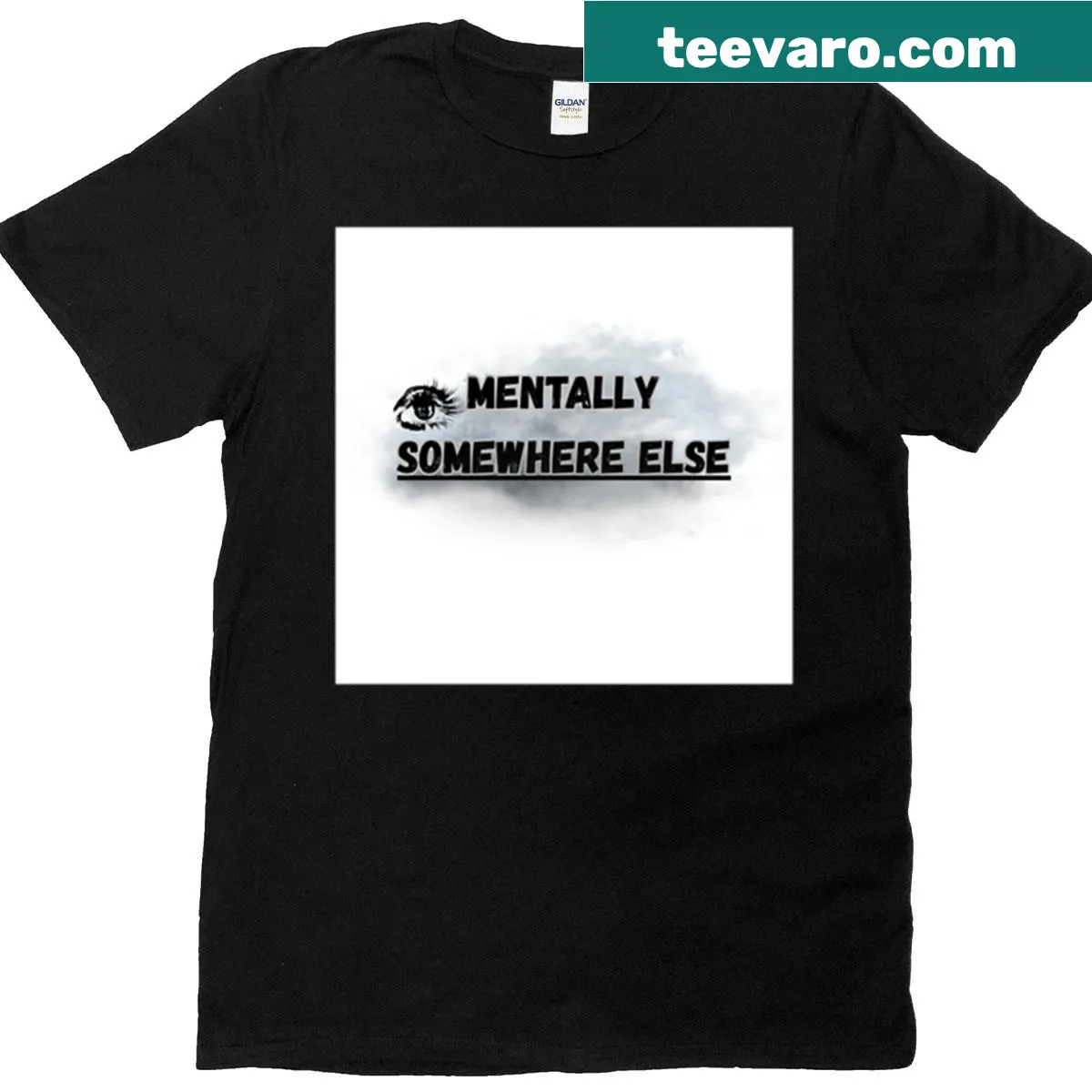 Minimalist tee with the text 'Mentally Somewhere Else' — on a men's t-shirt