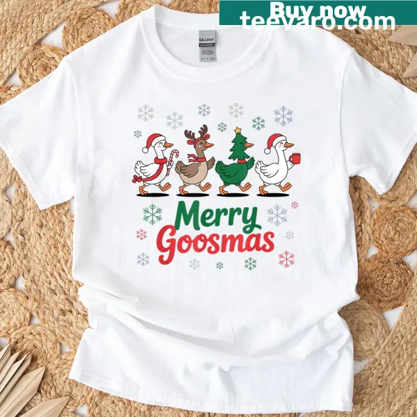 Funny Christmas Goose Parade t-shirt with playful holiday design