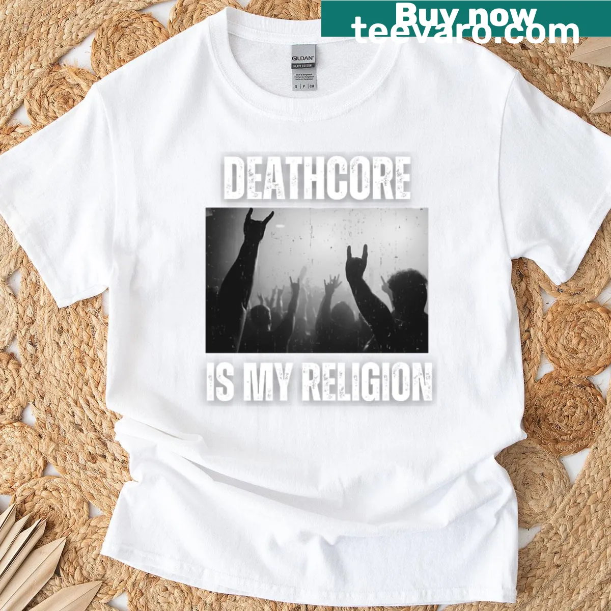 Typography Metal As Cluck oversized t-shirt with edgy vibe — on a men's t-shirt