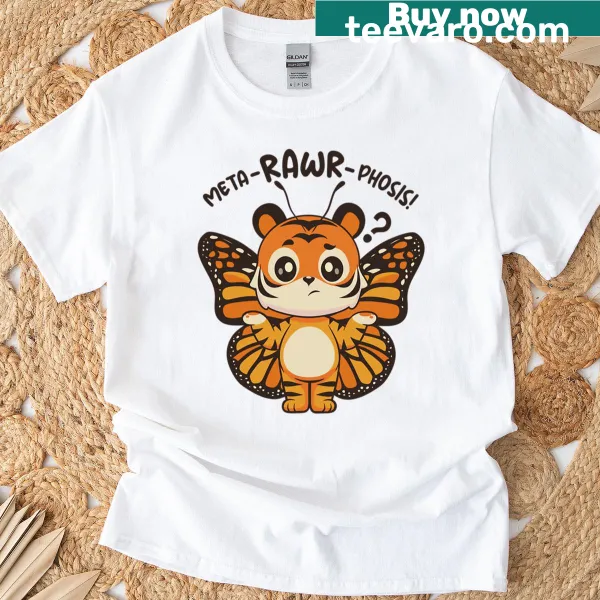 Funny tiger and butterfly fusion graphic T-shirt