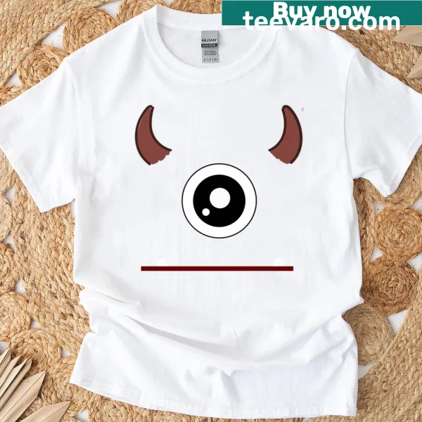 Cute monster face design featuring oversized eyes and devil horns
