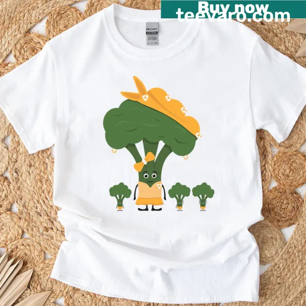 Charming graphic of a mother broccoli with her broccoli children