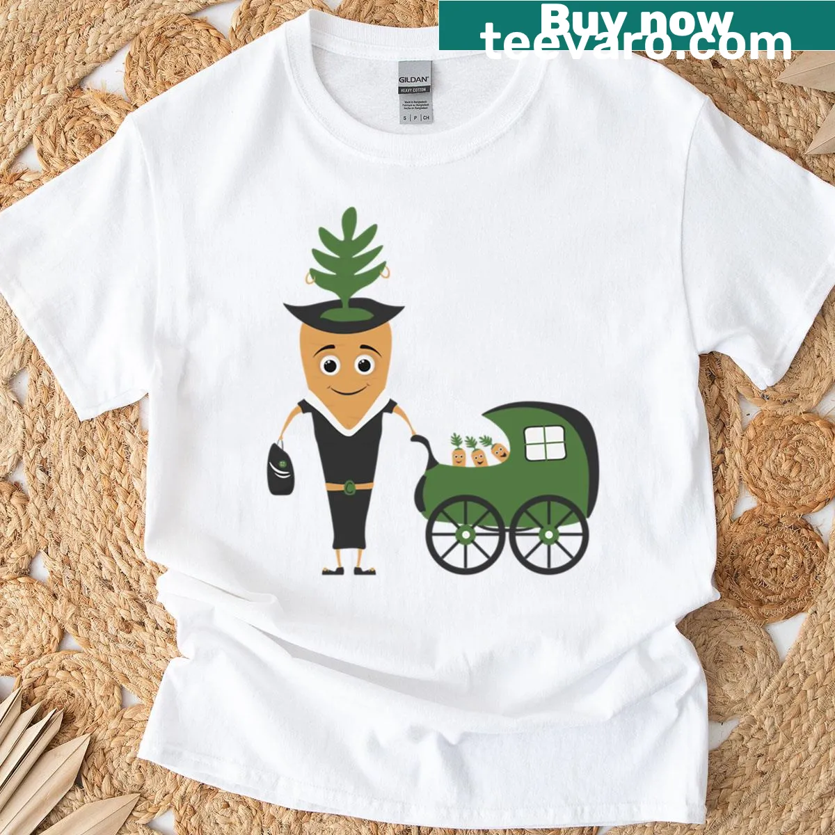 Cute illustration of mother carrot with baby carrots — on a men's t-shirt