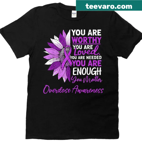 Sunflower ribbon design for overdose awareness on a purple t-shirt