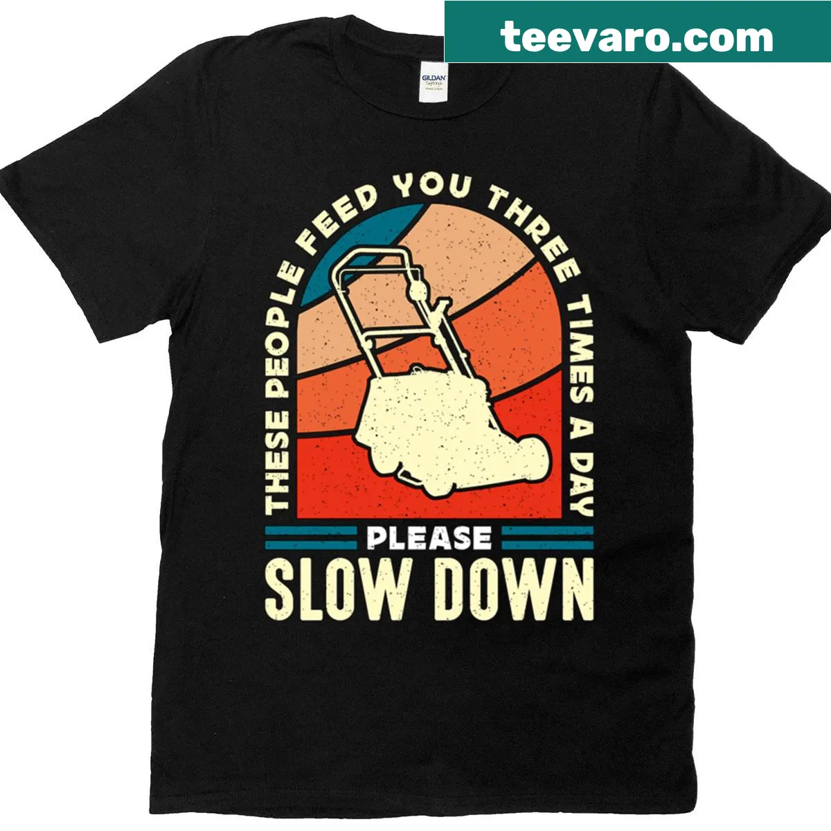 Oversized t-shirt with a humorous lawn tractor graphic — on a men's t-shirt