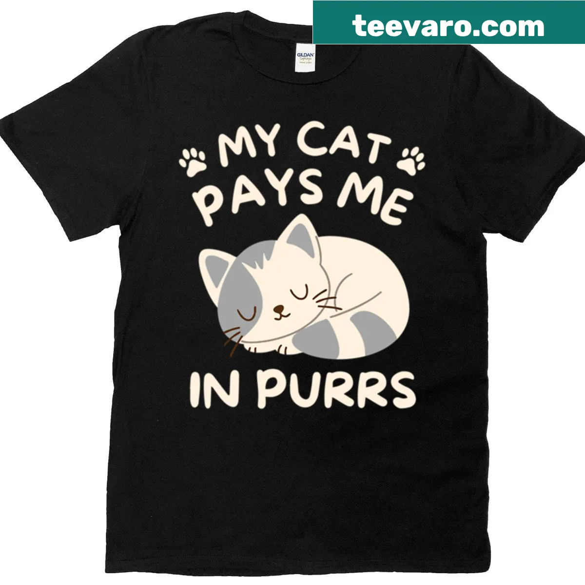 Cute t-shirt with sleeping cat and purrs quote — on a men's t-shirt