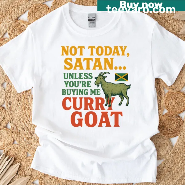 Funny Jamaican food shirt with the phrase about curry goat.