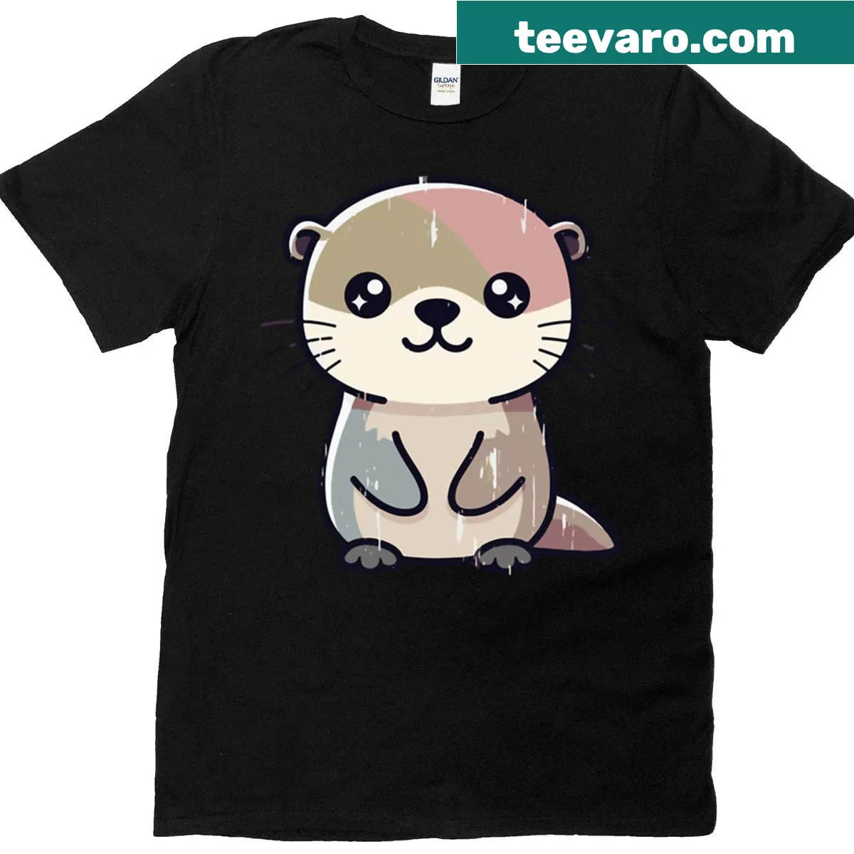Kawaii t-shirt featuring a cute nutria and otter — on a men's t-shirt