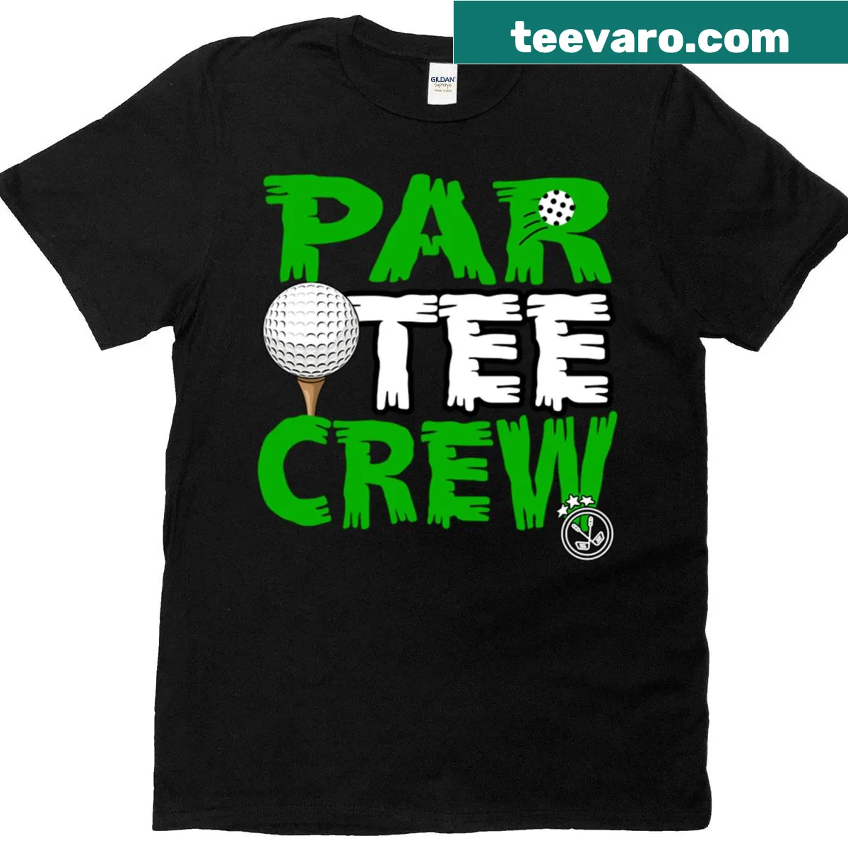 Playful gaming-themed Par-tee Crew t-shirt — on a men's t-shirt
