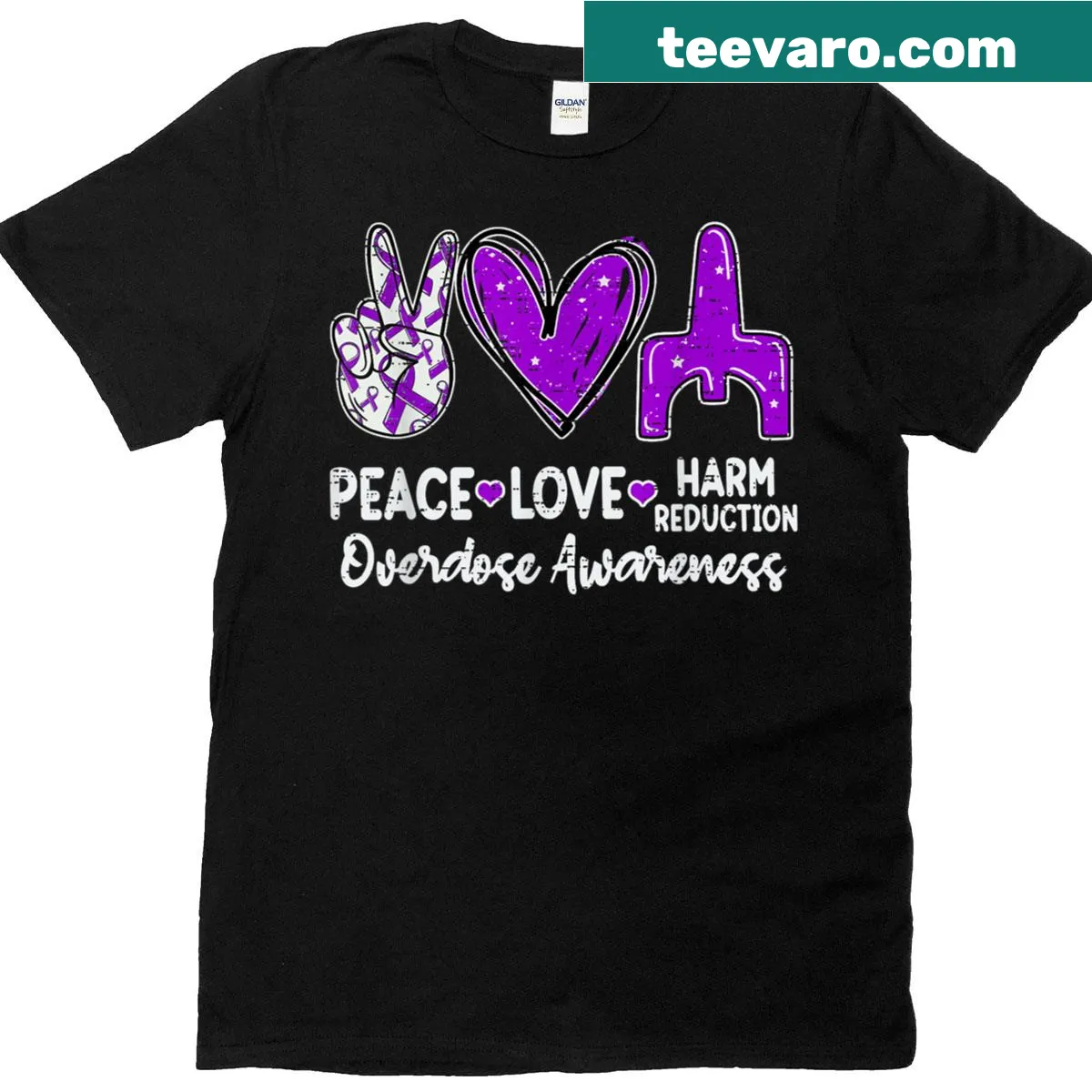T-shirt with overdose awareness ribbon and supportive message — on a men's t-shirt