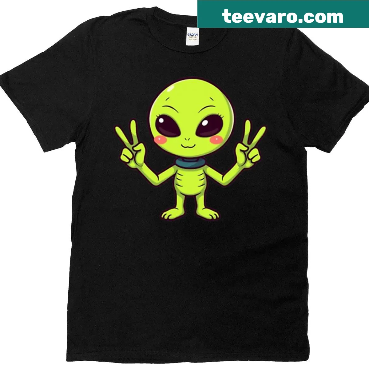 Playful alien graphic with 'Peace Out' text — on a men's t-shirt