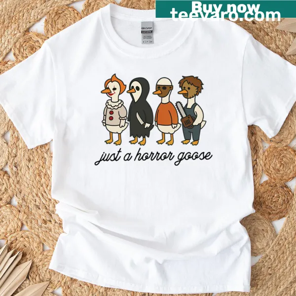 Funny horror-themed T-shirt with cartoon versions of iconic characters