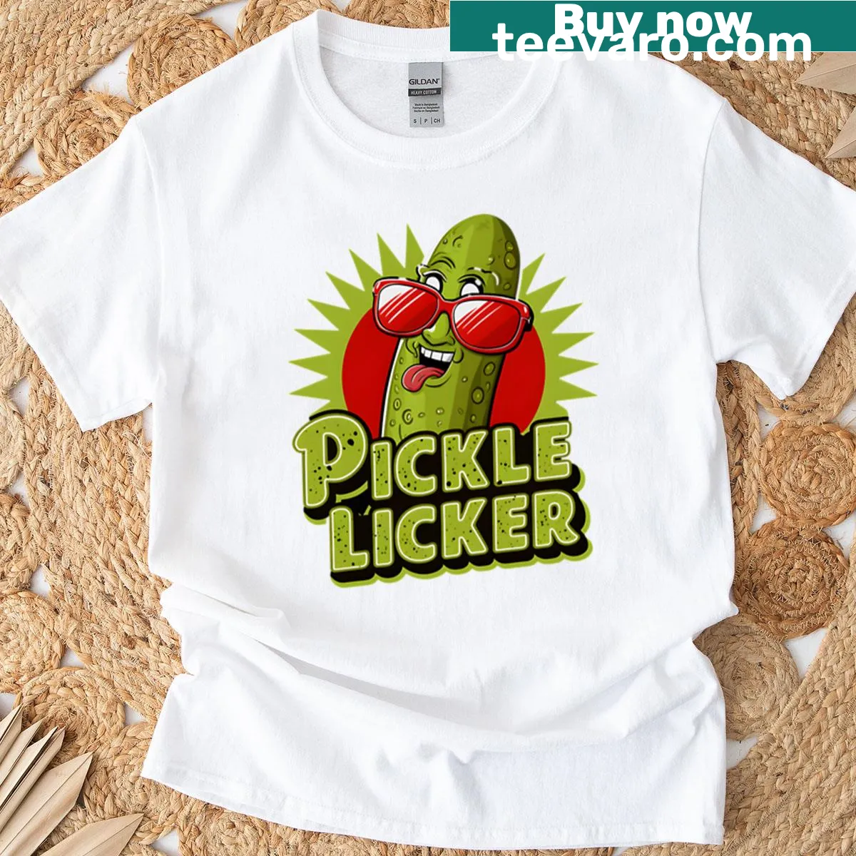 Sassy text 'Pickle Licker' on a playful t-shirt — on a men's t-shirt