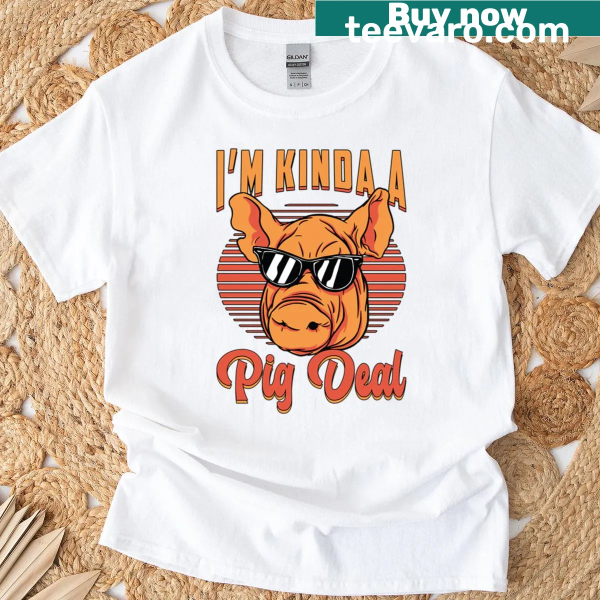 Humorous text 'I’m Kinda A Pig Deal' with pig illustrations t-shirt — on a men's t-shirt