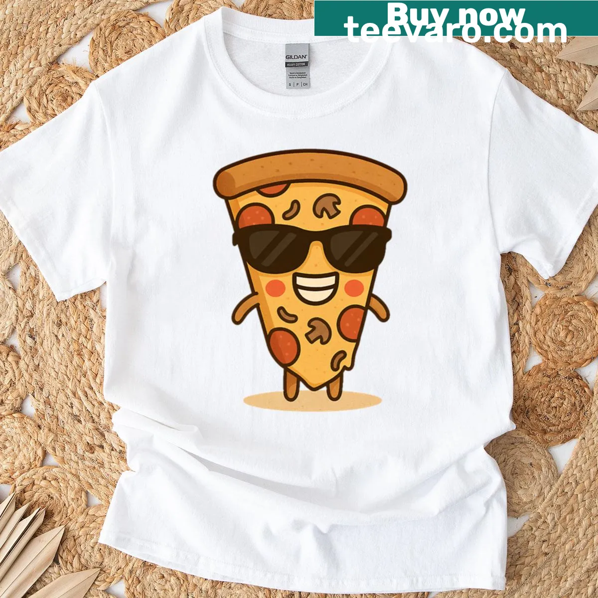 Bold typography Pizza Buddy T-shirt — on a men's t-shirt