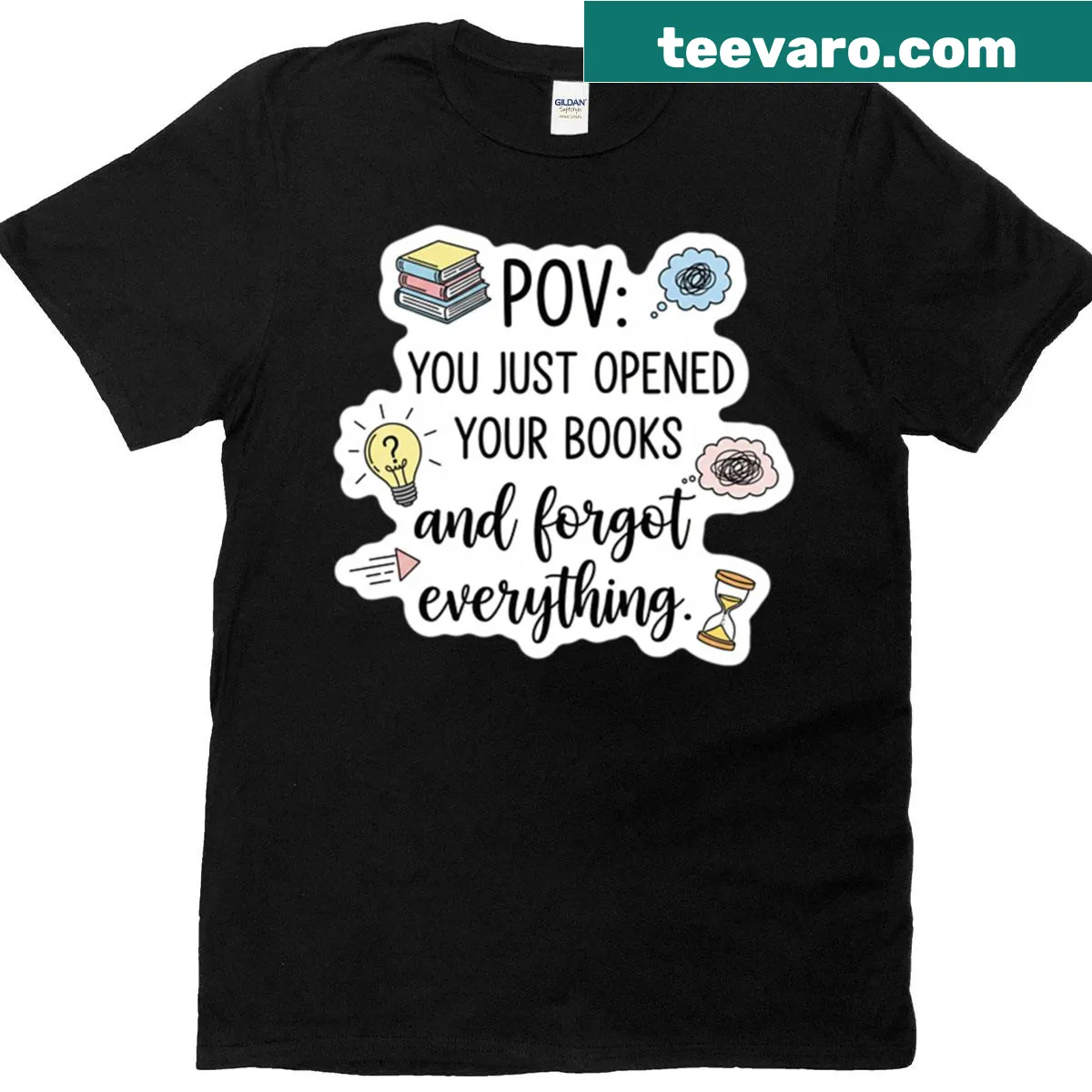 Fun T-shirt with 'Pov You Just Opened Your Books' text — on a men's t-shirt