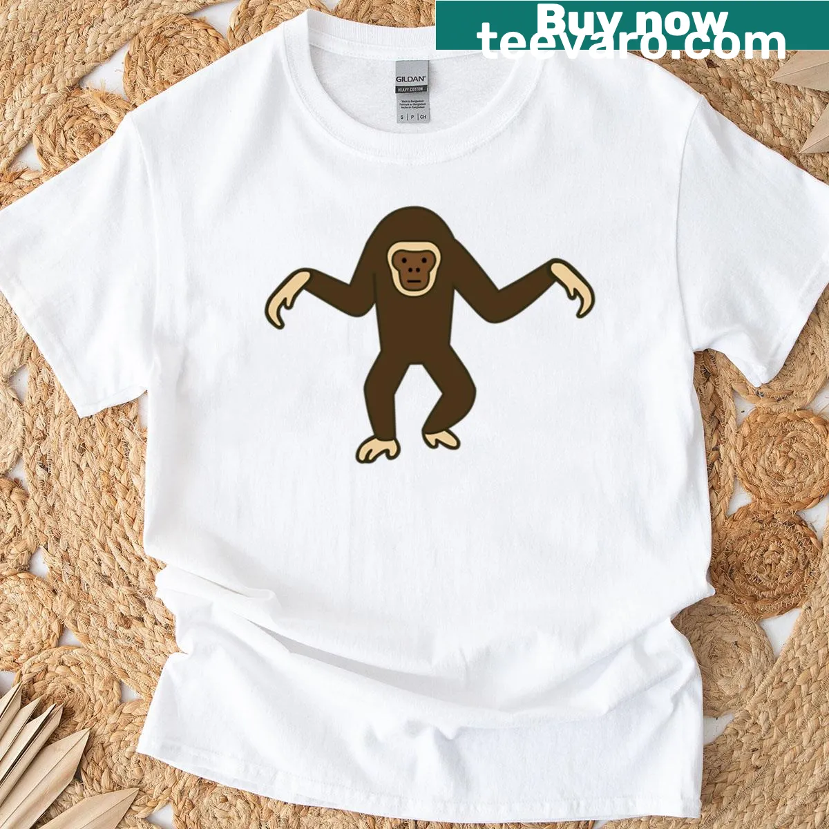 Whimsical T-shirt design with a praying mantis and monkey illustration — on a men's t-shirt