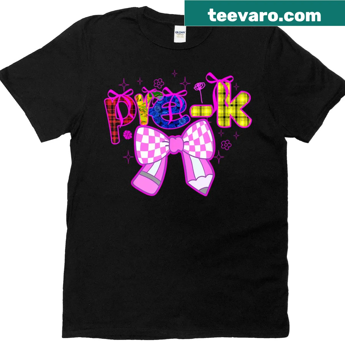 Retro pastel T-shirt for Pre-k teachers with a coquette bow design — on a men's t-shirt
