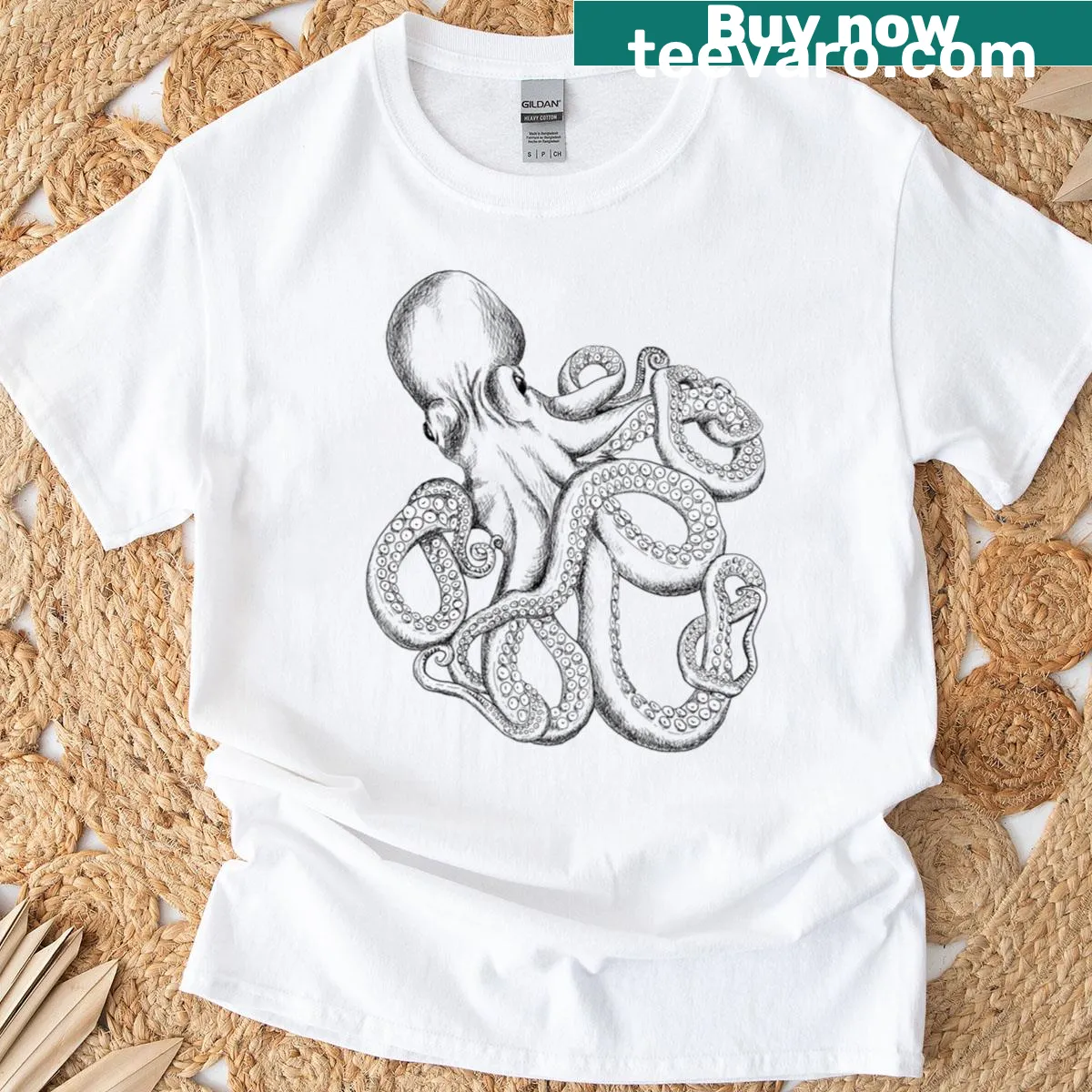 Cartoon of a relaxed shark representing ocean vibes on an oversized T-shirt — on a men's t-shirt