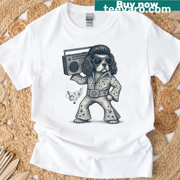 Retro disco dog with boombox on a T-shirt